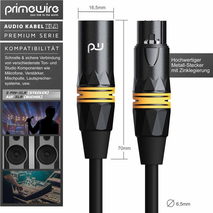 Actual product image Primewire XLR audio cable, XLR male to XLR female, NF audio cable, OFC copper, shielded, flexible (3 m, XLR)