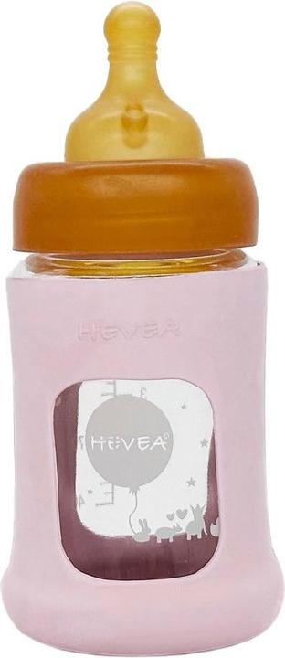 Hevea Biberon en verre à large col en caoutchouc (150 ml) / Powder Pink (150 ml)