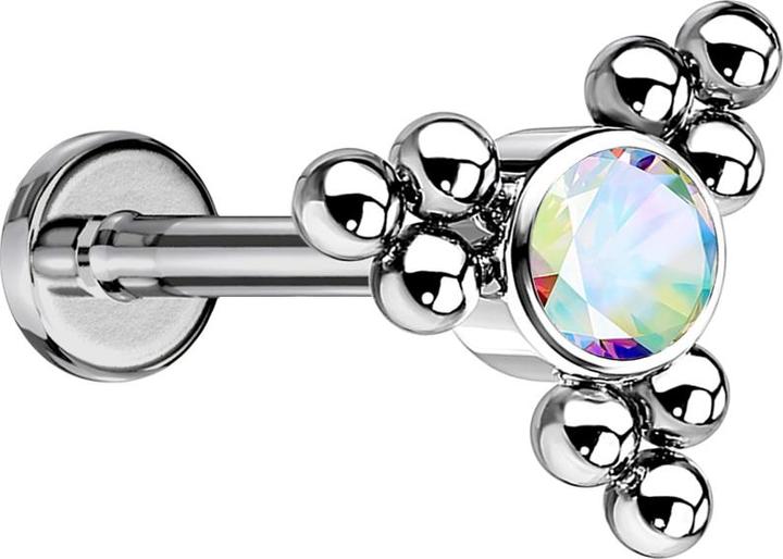 Produktbild Star Piercing Micro Labret Innengewinde silber Kugeln Dreieck mit Kristall multicolor (ohne Messing, Titan G23)