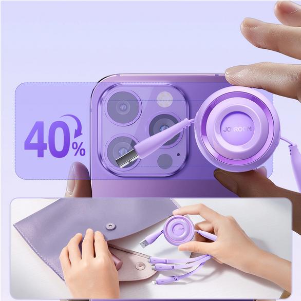 Image du produit Joyroom S-A40 Colorful Series Câble rétractable 3en1 USB-A vers USB-C / Lightning / microUSB 1m - bl (1 m)