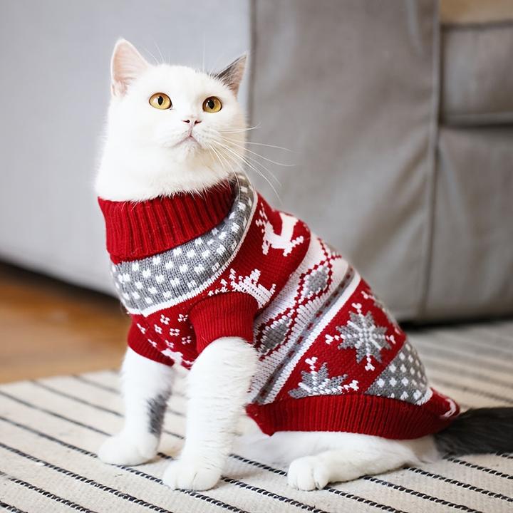 Immagine prodotto Alopini Accogliente maglione natalizio per gatti e cani di piccola taglia - con stampa di renne e cani (XL, Cappotto per cani)