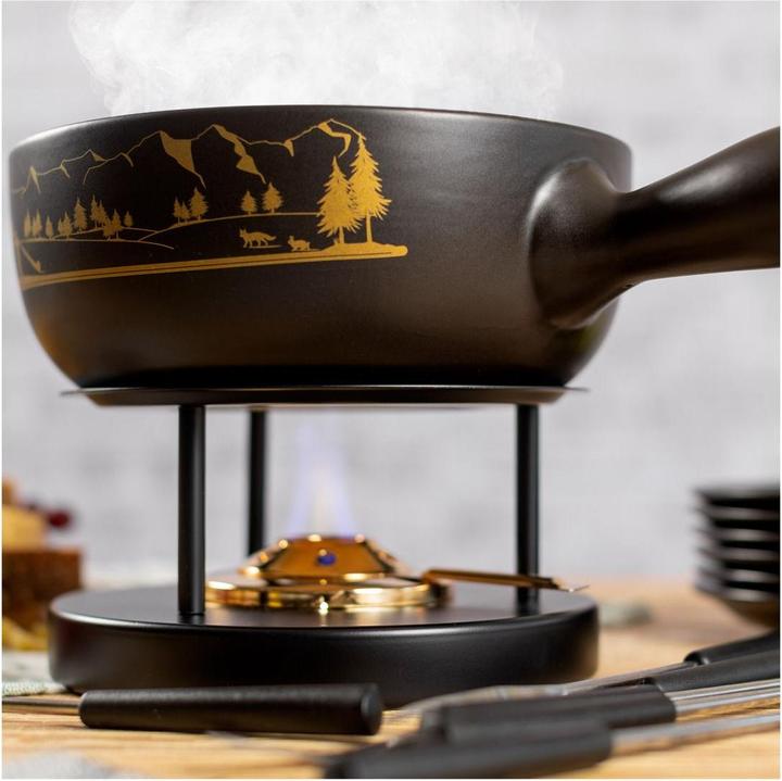 Immagine prodotto Kuhn Rikon Set per fonduta al formaggio Panorama des Alpes noir Ø 23 cm con assiette (Fondue di formaggio)