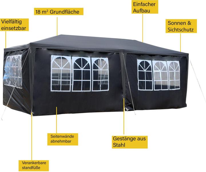 Produktbild Wiltec Pavillon 3x6m in Grau mit UV-Schutz 50+ Gartenpavillon Partyzelt Camping (600 cm, 300 cm)