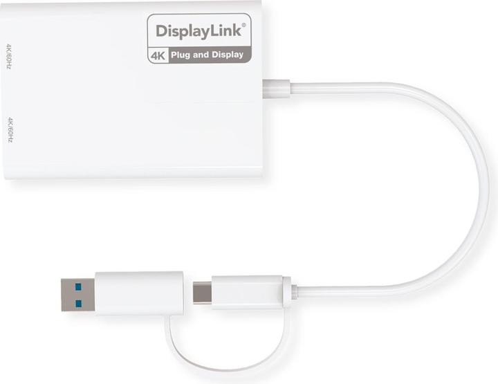 Actual product image Roline Adaptateur USB-C/A double HDMI DisplayLink, 4K60 (USB-C, HDMI, 18 cm)