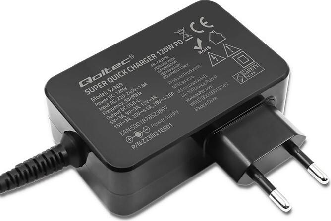 Immagine prodotto Qoltec Caricatore rapido PD 120W Turbo | 5-28V | 3-4 5 A | USB-C | Nero (120 W)