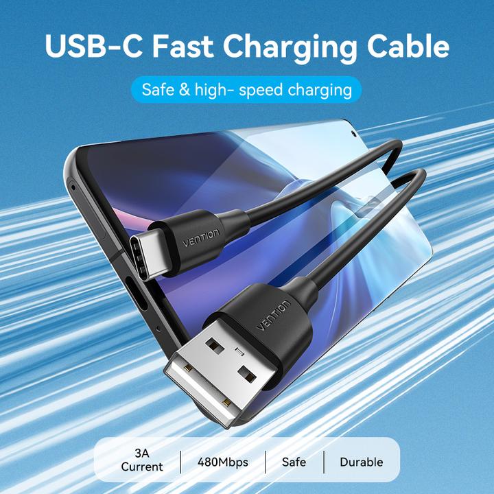 Actual product image Vention USB 2.0 A to USB-C 3A cable 0.25m CTHBC black (0.25 m, USB 2.0, 60 W)