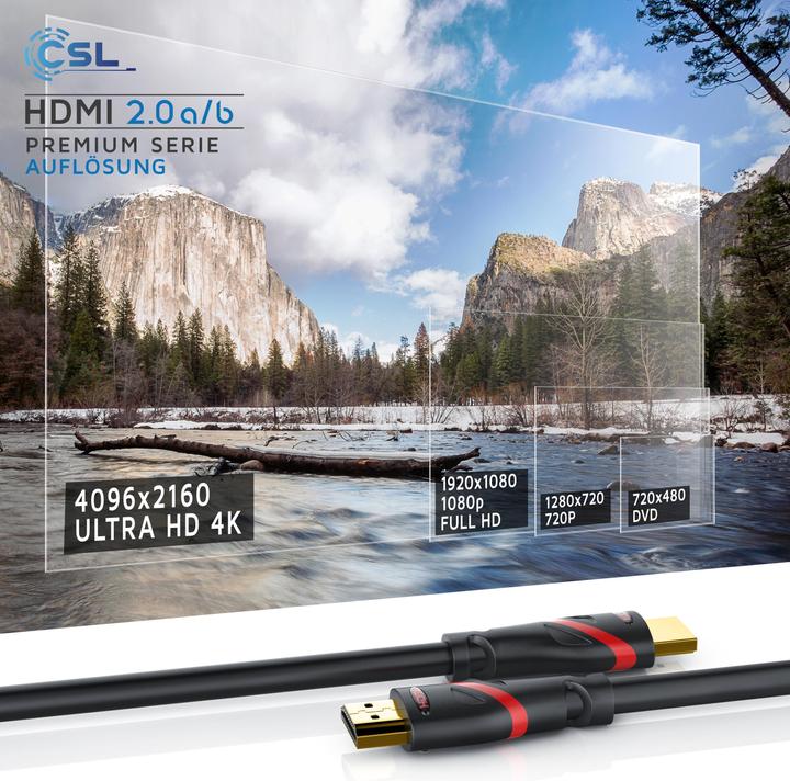 Produktbild CSL HDMI Kabel 2.0b - 4k 60Hz Ultra HD - Ethernet - Highspeed - Full HD - 3D - ARC - 3 fach geschirmt (1 m, HDMI)