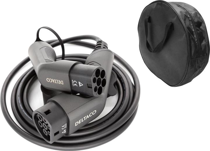 Produktbild Deltaco EV-3213B + Tasche 3-phasig IEC Typ 2 auf Typ 2 - 16A 11kW, 3m (Typ 2, 11 kW, 16 A, 3 m)
