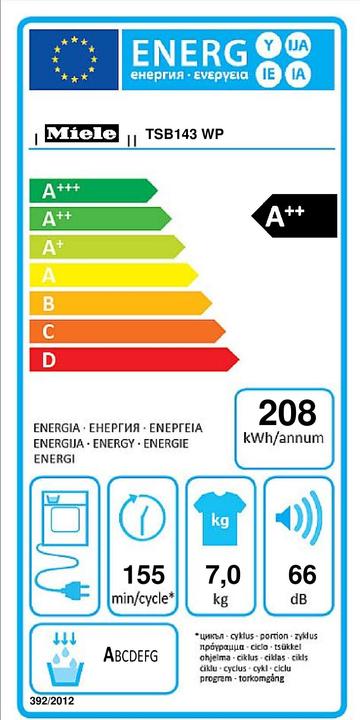 Energie-Label Miele TSB143WP (7 kg, Links)