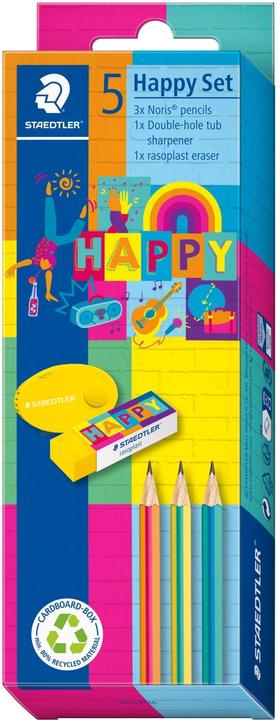 Produktbild Magni Staedtler Schreibwarenset Set, in den bunten Happy-colours, 3 Noris Bleistifte, 1 rasoplast Radiergu (HB, 3 x)