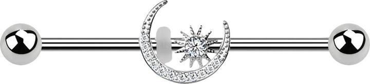 Star Piercing Barbell silber mit Mond und Stern (Chirurgenstahl 316L, Messing)
