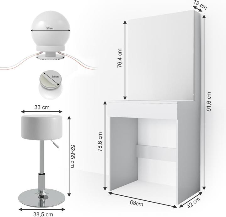 Actual product image Vicco Melle with stool and lighting (68 x 42 x 155 cm)