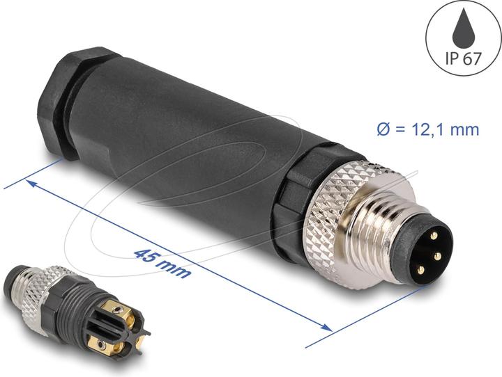 Image du produit Delock Connecteur M8 A-codé 3 broches mâle pour montage avec connexion par vis