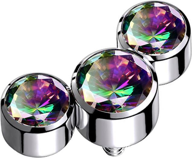 Star Piercing Dermal Anchor silber drei Kristalle dunkel multicolor (Titan G23, ohne Messing)