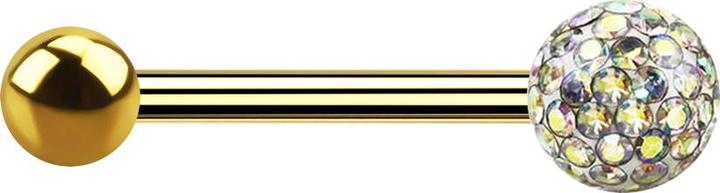 Star Piercing Barbell vergoldet mit Kugel und Kristallkugel multicolor Epoxy Schutzschicht (Titan G23, ohne Messing)