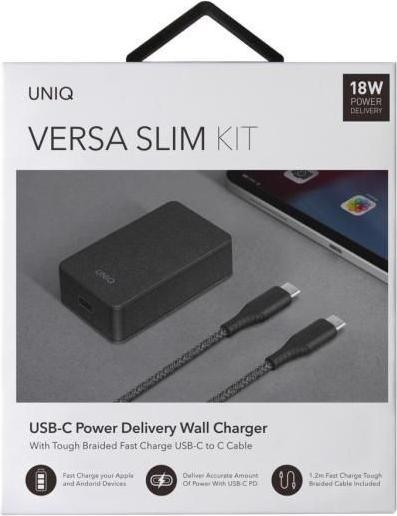 Produktbild Uniq Unique order. network. Versa Slim USB-C PD 18W + USB-C to USB-C cable black (18 W)