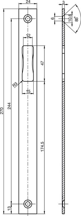 BKS Flat/angular striking plate, latch 270x24 mm universal stainless steel (Door plate set)