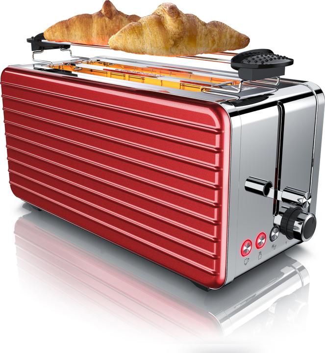 Image du produit Arendo Grille-pain à fente longue pour 4 tranches, 1500 W, acier inoxydable, chauffe brioche, DESAYUNO (Prise UE)