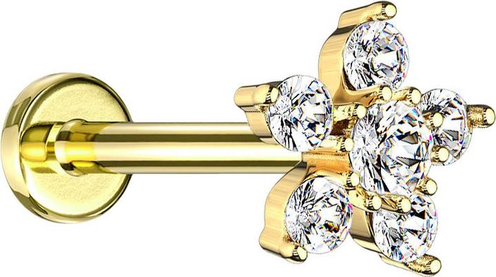 Immagine prodotto Star Piercing Micro Labret filo interno placcato oro 14k cristallo fiore argento (Ottone)