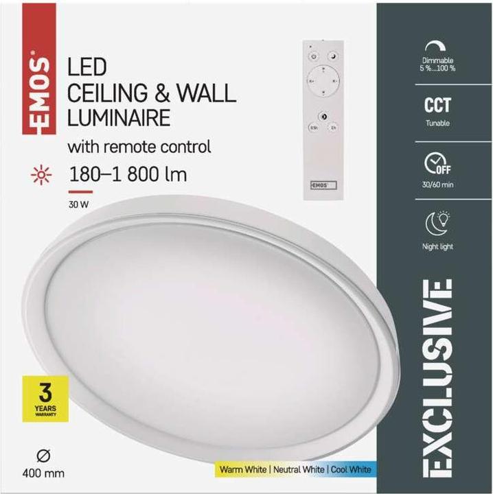Produktbild Emos LED Deckenleuchte, rund, 30W, dimmbar, warm/neut./kaltweiss (1800 lm)