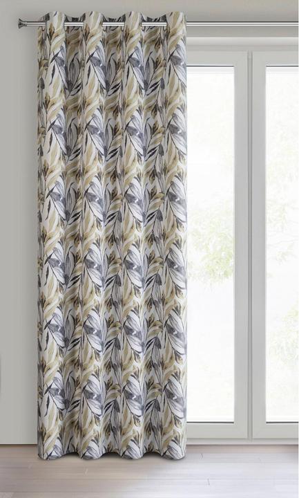 Productafbeelding Eurofirany Kant-en-klaar gordijn Lavin stretch met botanische print, wit, mosterd 140 x 250 cm (140 x 250 cm)