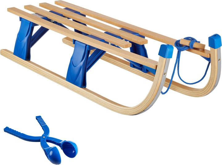 Produktbild tectake Holzschlitten Jeffrey, klappbar mit Zugseil, Schneeballzange