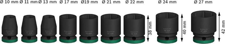 Actual product image Bosch Professional Zubehör PRO Impact socket set, 1/2", standard, 9 pcs. (19 mm, 24 mm, 22 mm, 10 mm, 21 mm, 27 mm, 17 mm, 11 mm, 13 mm)