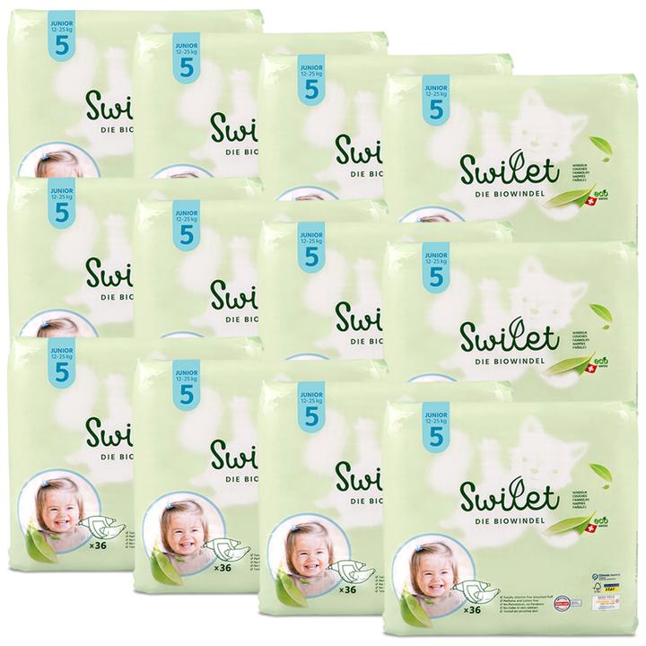 Actual product image Swilet The Junior organic nappy (Size 5, Monthly box, 432 Piece)