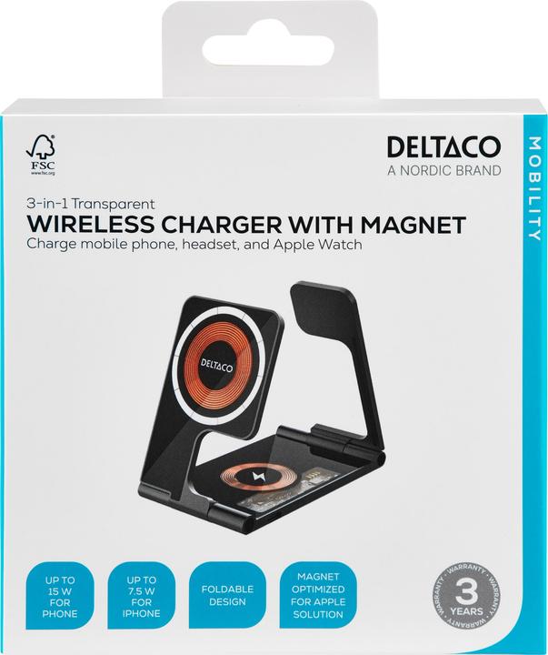 Actual product image Deltaco 3-in-1 wireless charger 18W faltbar (18 W)
