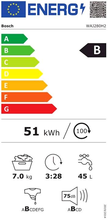 Energy Label Bosch Hausgeräte MDA Washing Machine Express Series2 WAJ280H2 (7 kg, Left)