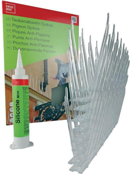 Produktbild Swissinno Taubenabwehrspikes transparentes Polycarbonat 300cm inkl. Silikonkleber
