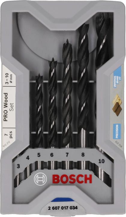 Produktbild Bosch Professional Zubehör PRO Wood Holzspiralbohrer-Set. 7-tlg. (4 mm, 3 mm, 5 mm, 6 mm, 7 mm, 8 mm, 10 mm)