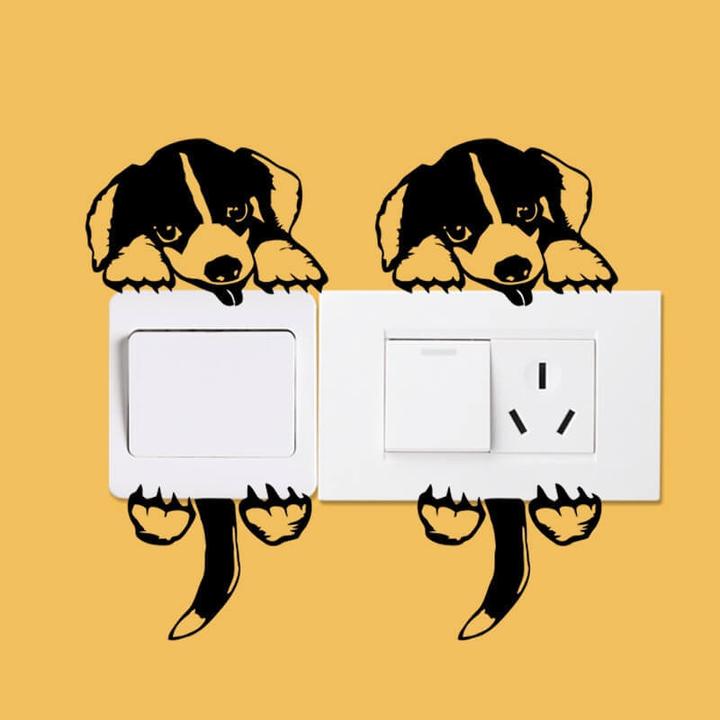 Actual product image Cover-Discount Light switch wall sticker sticker dog (12 cm)