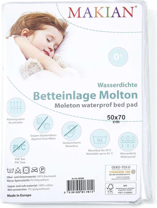 Produktbild Makian Betteinlagen Wasserdichte Betteinlage / Matratzenauflage - Molton (50 x 70 cm)