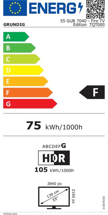 Etichetta energetica Grundig 55 GUB 7040 TV antincendio (55", LCD, 4K)