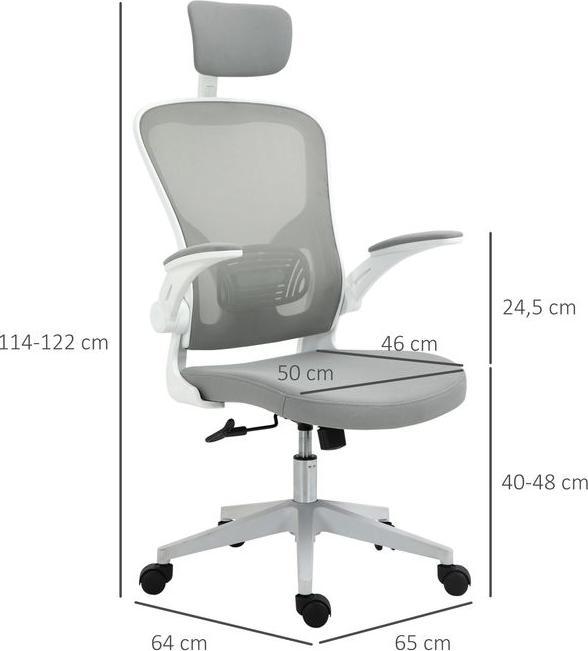 Actual product image Swisshandel24 Office chair ergonomic with rocking function lumbar support fold-up arm home office grey