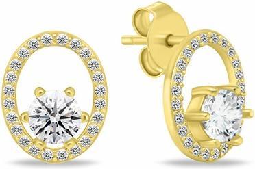 Brilio Silver - Gold-plated earrings Rings with zircons and pearls EA1054Y