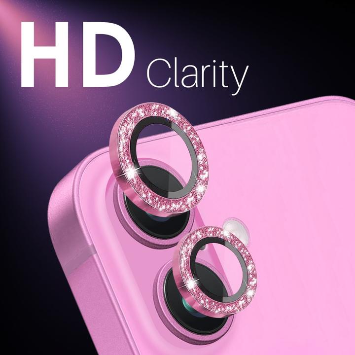 Actual product image Ueli Express Kamera Panzerglas Linsenschutz Glitzer (2 Piece, Apple iPhone 16, Apple iPhone 16 Plus)