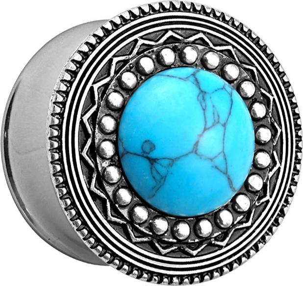 Immagine prodotto Star Piercing Tappo svasato con scudo tribale e pietra turchese (Ottone, Acciaio chirurgico 316L)