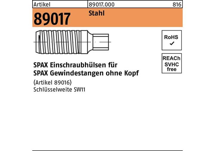 Actual product image Spax Screw-in sleeve R 89017 for threaded rods steel