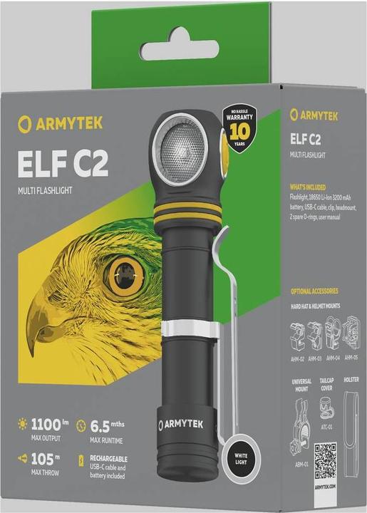 Actual product image ArmyTek Elf C2 USB-C White 4in1 Flashlight (11.10 cm, 1100 lm)