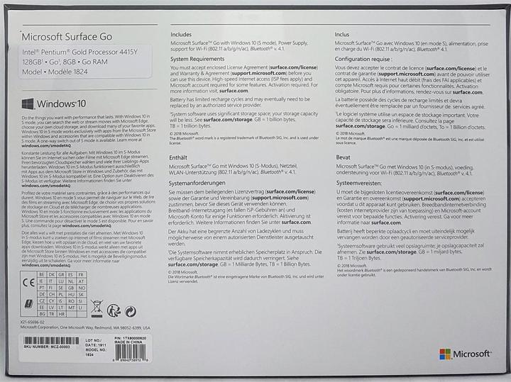 Actual product image Microsoft Surface Go (10", Intel Pentium Gold 4415Y, 8 GB, 128 GB)