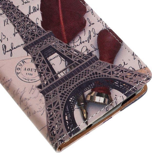 Actual product image MU Classic Case leather with Eiffel Tower and feather (DTEK60)