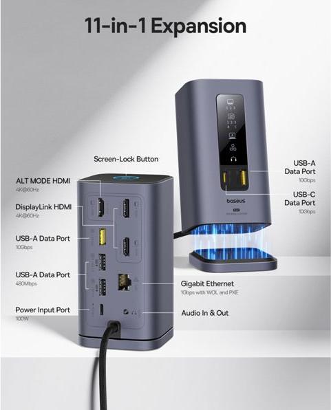 Produktbild Baseus Spacemate Series 11-in-1 (MAC) Docking Station, Grau
