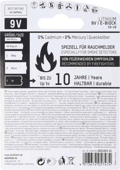 Produktbild Ansmann Batterie 9V E-Block speziell für Rauchwarnmelder (1 Stk., 9V Block)