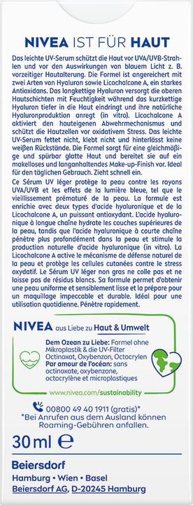 Valeurs nutritives et ingrédients NIVEA Apprêt 2 en 1 (Crème solaire, SPF 50+, 30 ml)