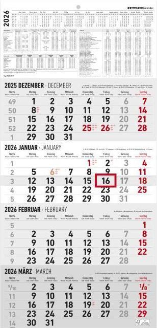 Image du produit 4-Monatskalender 2026 - Büro-Kalender 30x49 cm (geöffnet) - mit Datumsschieber - - (Couverture rigide, Allemand)