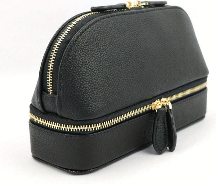 Immagine prodotto Only-Bags.Store Borsa per il trucco a doppio strato di grande capacità, portagioie di colore solido in pelle PU