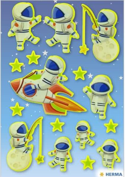 Image du produit Magni 15611 Autocollants fluo pour enfants, Luca sur la lune (16 autocollants, plastique, mat)