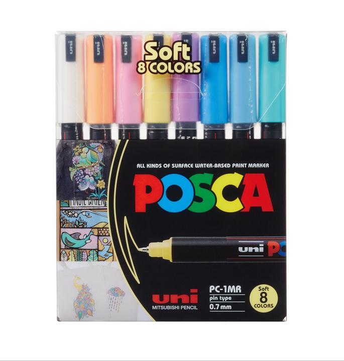 Actual product image Posca Marker PC-1MR Fineliner (Violet, Light blue, White, Rose, Blue, Lavender, Aqua blue, Yellow, Orange, 0.70 mm, 8 x)